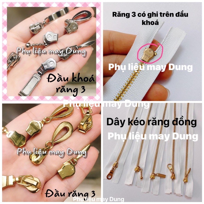 Đầu khoá dây kéo răng số 3( vô dây kéo răng đồng)