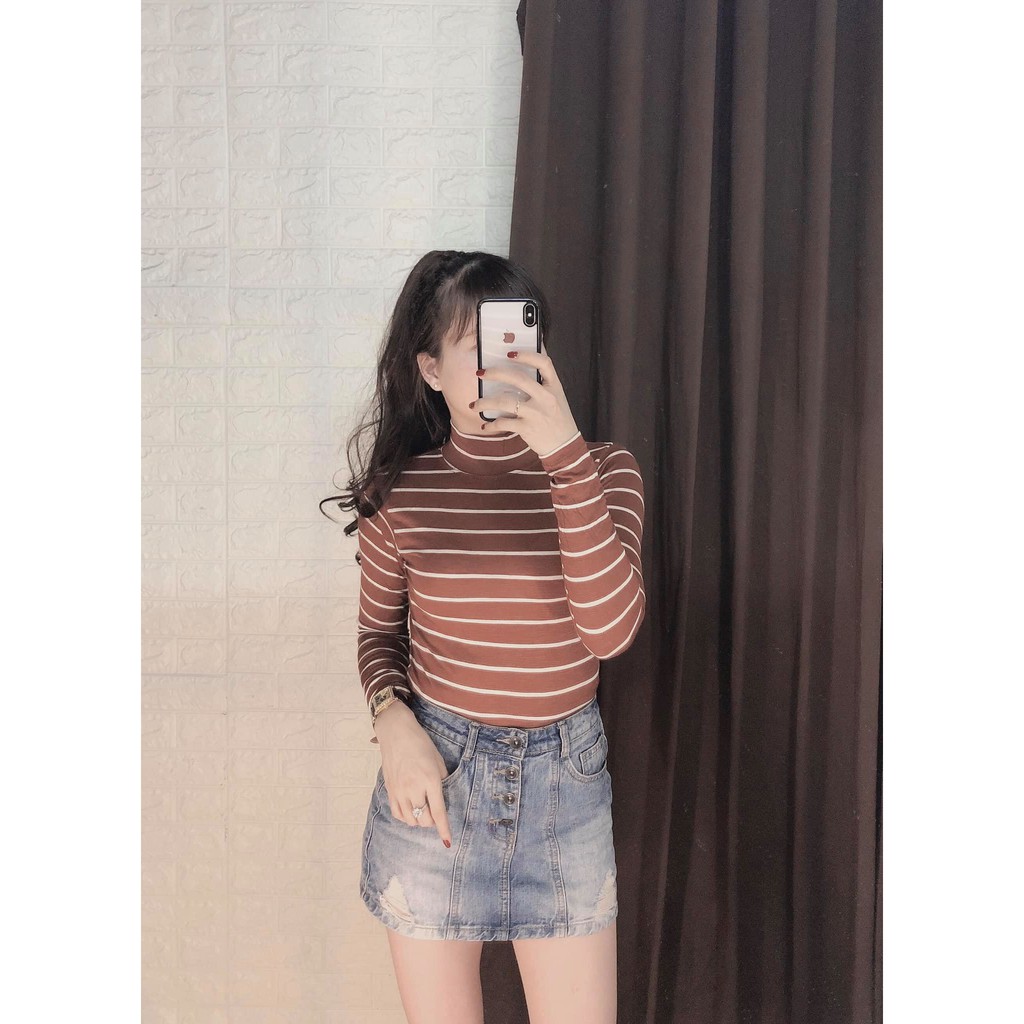 Áo Sọc Body Cổ Lọ Tay Dài