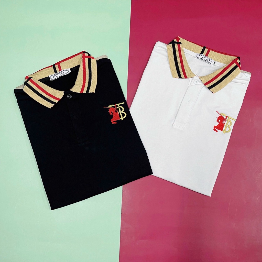 Áo thun polo nam có cổ tay ngắn phối họa tiết logo đẹp chất vải cotton co dãn in nhiệt cao cấp 2 màu trắng, đen