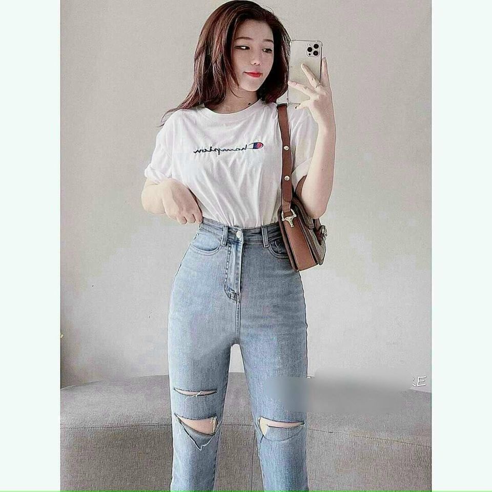 Quần jean nữ ống ôm lưng cao dáng ôm skinny,quần jeans bò nữ cạp cao dáng ôm,Quần jean nữ ống ôm lưng cao dáng ôm skinny