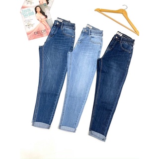 Quần jeans lưng thun dây kéo co giãn xuất khẩu