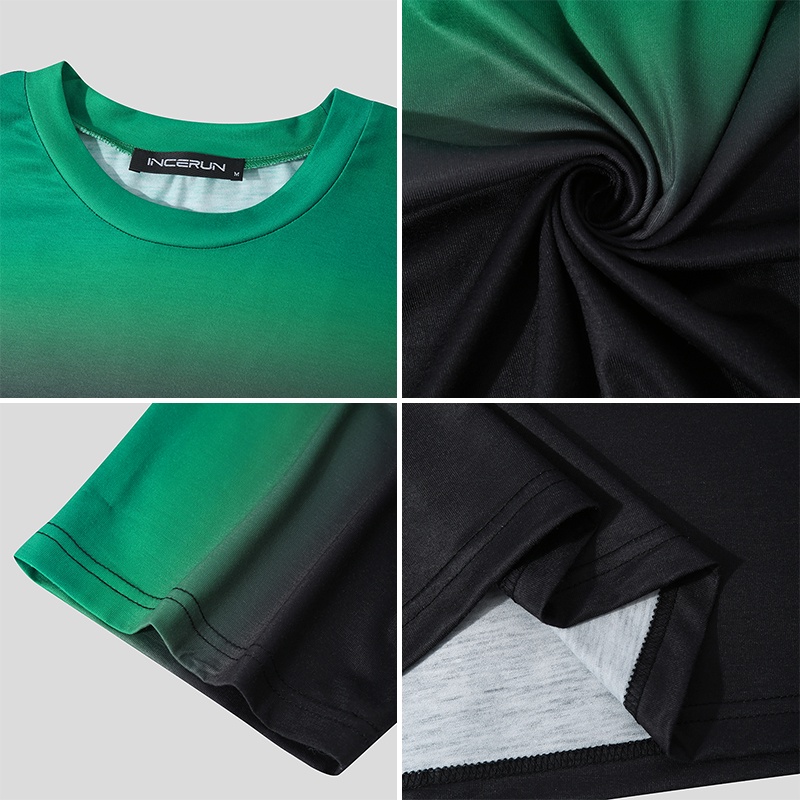 INCERUN Áo Thun Ngắn Tay Cổ Tròn Màu Sắc Gradient Đơn Giản Cho Nam