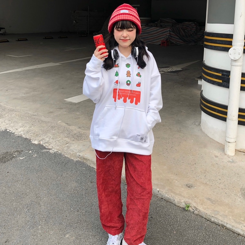 Áo nỉ có nón nam nữ noel hoodie chất liệu nỉ thương hiệu MAICUS phối màu trắng | BigBuy360 - bigbuy360.vn