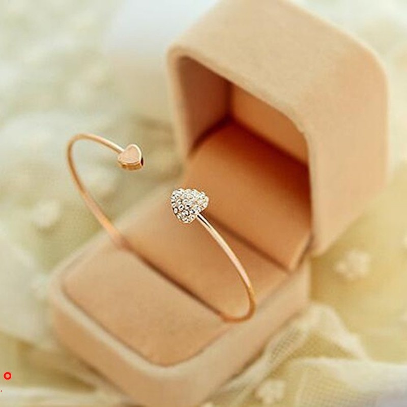 Vòng Tay Hình Trái Tim Đính Đá Lấp Lánh Phong Cách Hàn Quốc Xinh Xắn