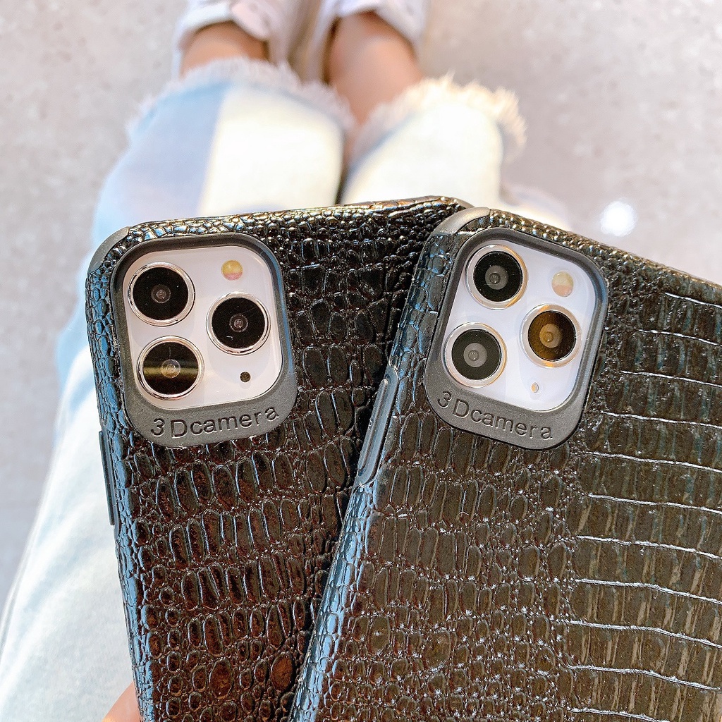 ỐP LƯNG DA IMD DÀNH CHO IPHONE VÂN NỔI CROCODILE BLACK - N123