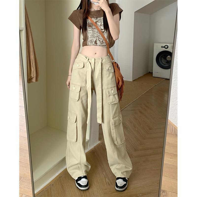 Jiashucheng Quần Yếm Denim Lưng Cao Ống Rộng Thời Trang Hip Hop Đường Phố Cá Tính Cho Nữ