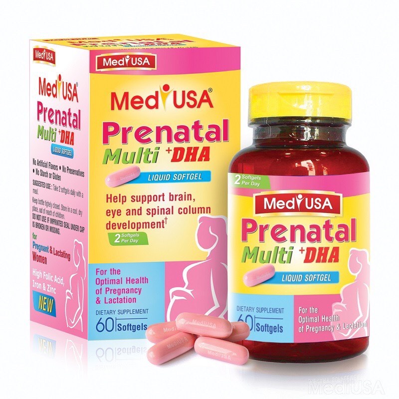 Viên uống bổ sung Vitamin cho bà bầu MediUSA Prenatal 60 softgel