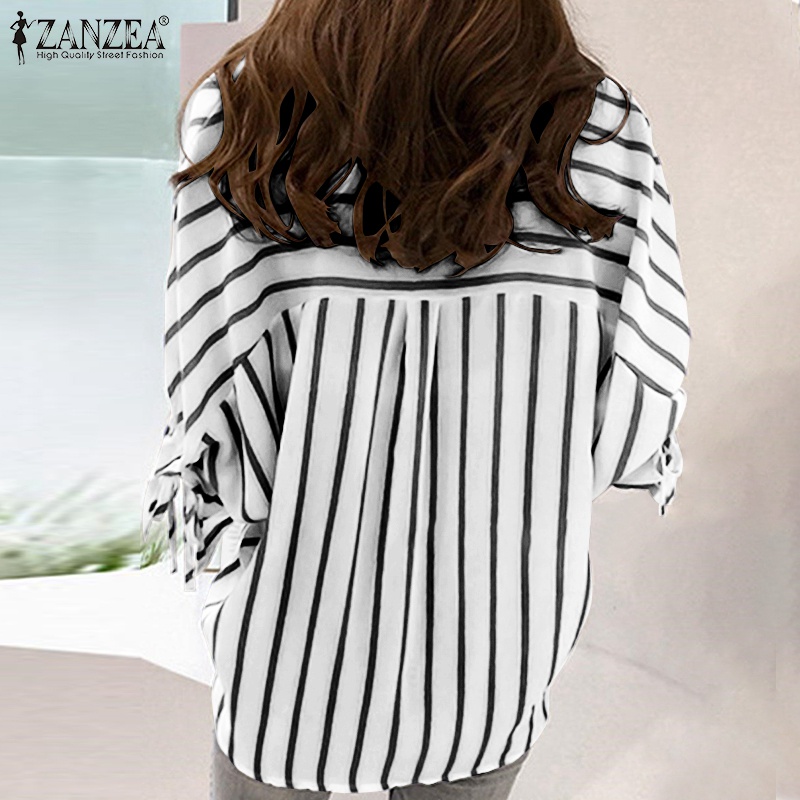 Áo sơ mi Zanzea cổ chữ V tay dài họa tiết kẻ sọc thời trang dành cho nữ