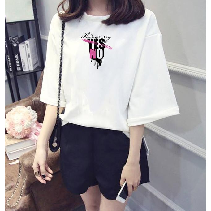 Áo thun tay lỡ Hàn Quốc form rộng in hình Yes or no vải dày mịn TEEWO141