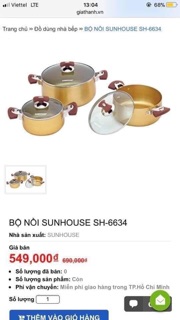 Bộ nồi sunhouse