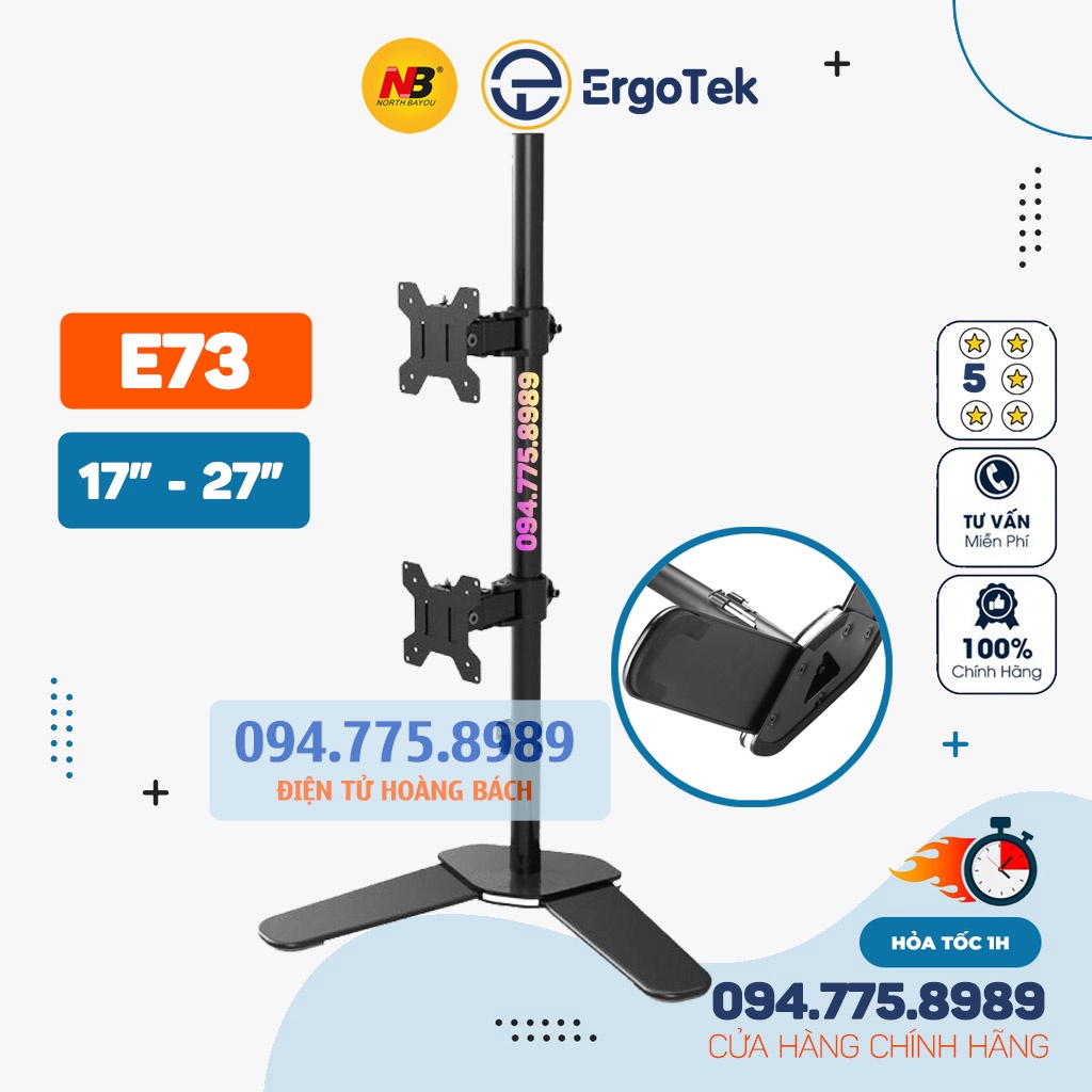 M073 / #Giá Treo Hai Màn Hình Máy Tính ErgoTek E73  17 - 27 Inch Đặt Bàn - Tay Đỡ Màn Hình Xoay 360 Độ