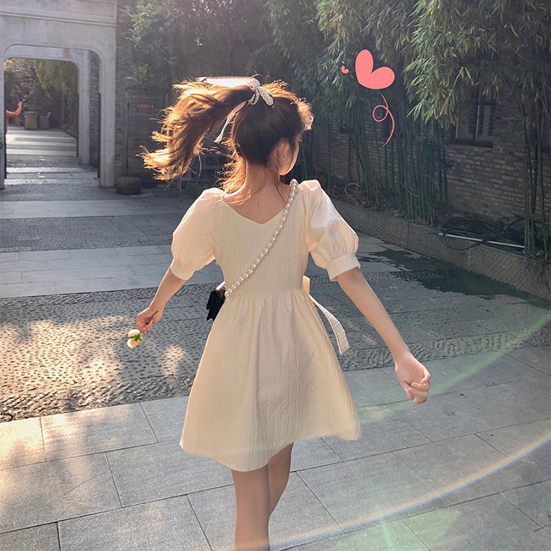 2022 Mùa Hè Mới Pháp retro Pháp Thắt Nơ Váy Phụ Nữ