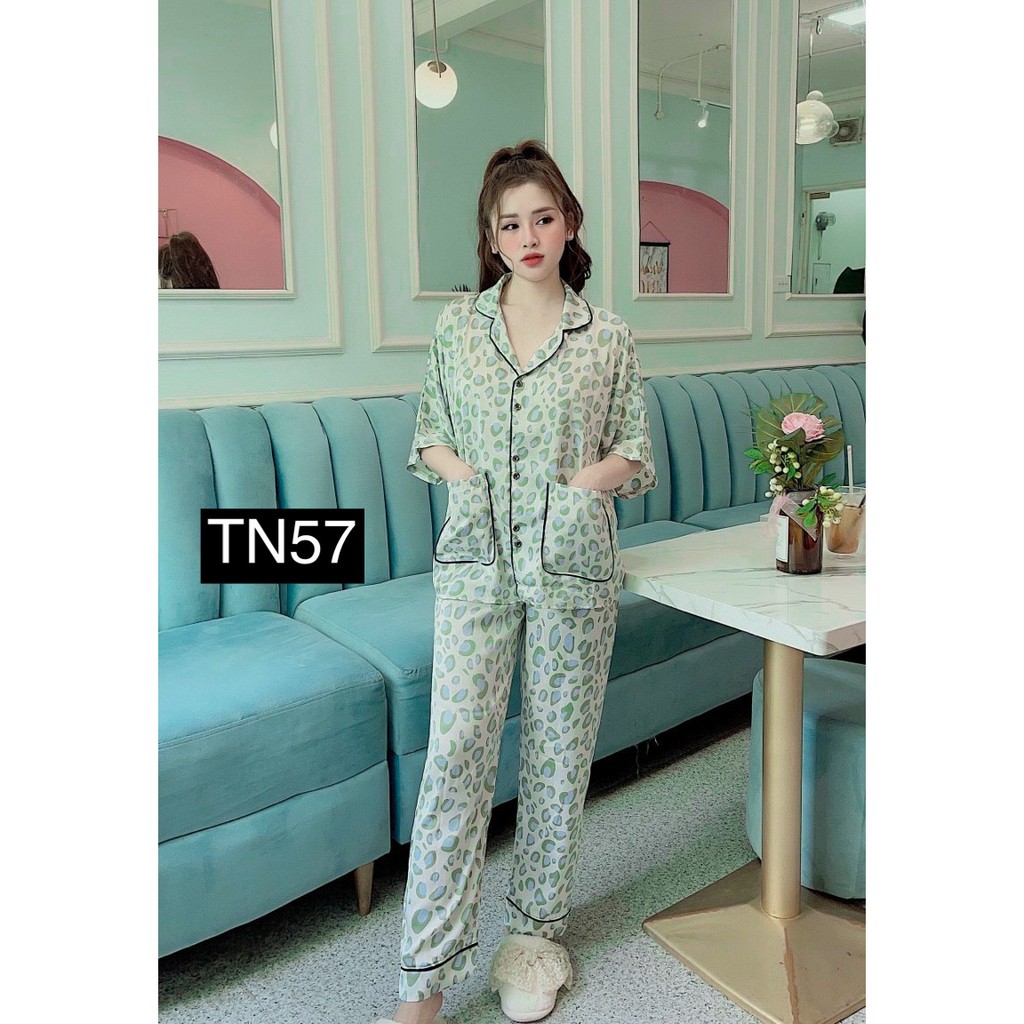 Set Pizama Nữ Mặc Nhà - Đồ Bộ Pijama Ngủ Đồ Bộ Ngủ Nữ Tay Ngắn Satin Cao Cấp Sang Trọng-Hình thật shop tự chụp