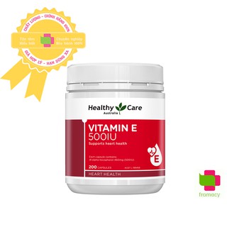 Viên uống Healthy Care Vitamin E 500IU, Úc (200v) hỗ trợ tái tạo, làm đẹp da và tóc cho người từ 12 tuổi