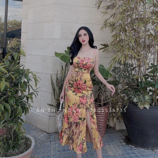 Đầm body 2 dây xẻ đùi đủ các màu như hình