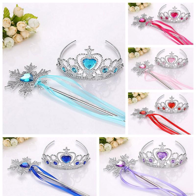 Bộ Vương Miện Và Đũa Phép Hình Hoa Tuyết Hóa Trang Công Chúa Băng Giá Cho Bé Gái