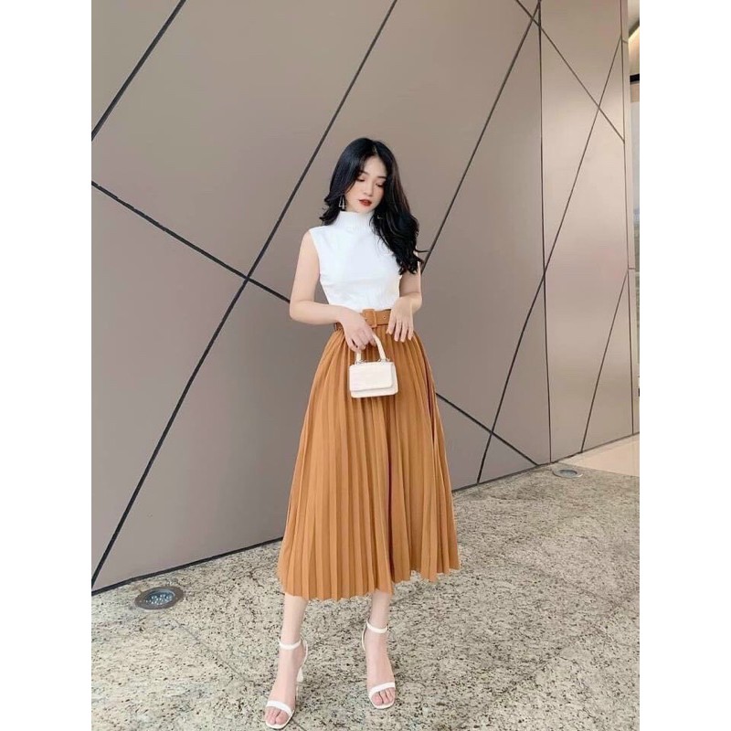 Chân váy nữ dập li kèm thắt lưng | BigBuy360 - bigbuy360.vn