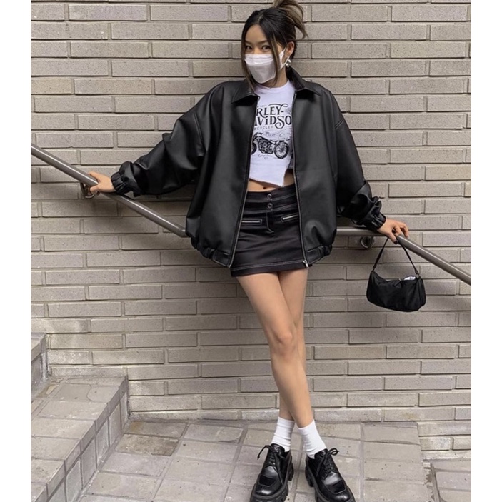 Áo khoác da đen phong cách high-teen  FEEDBACK KÈM Ở CUỐI