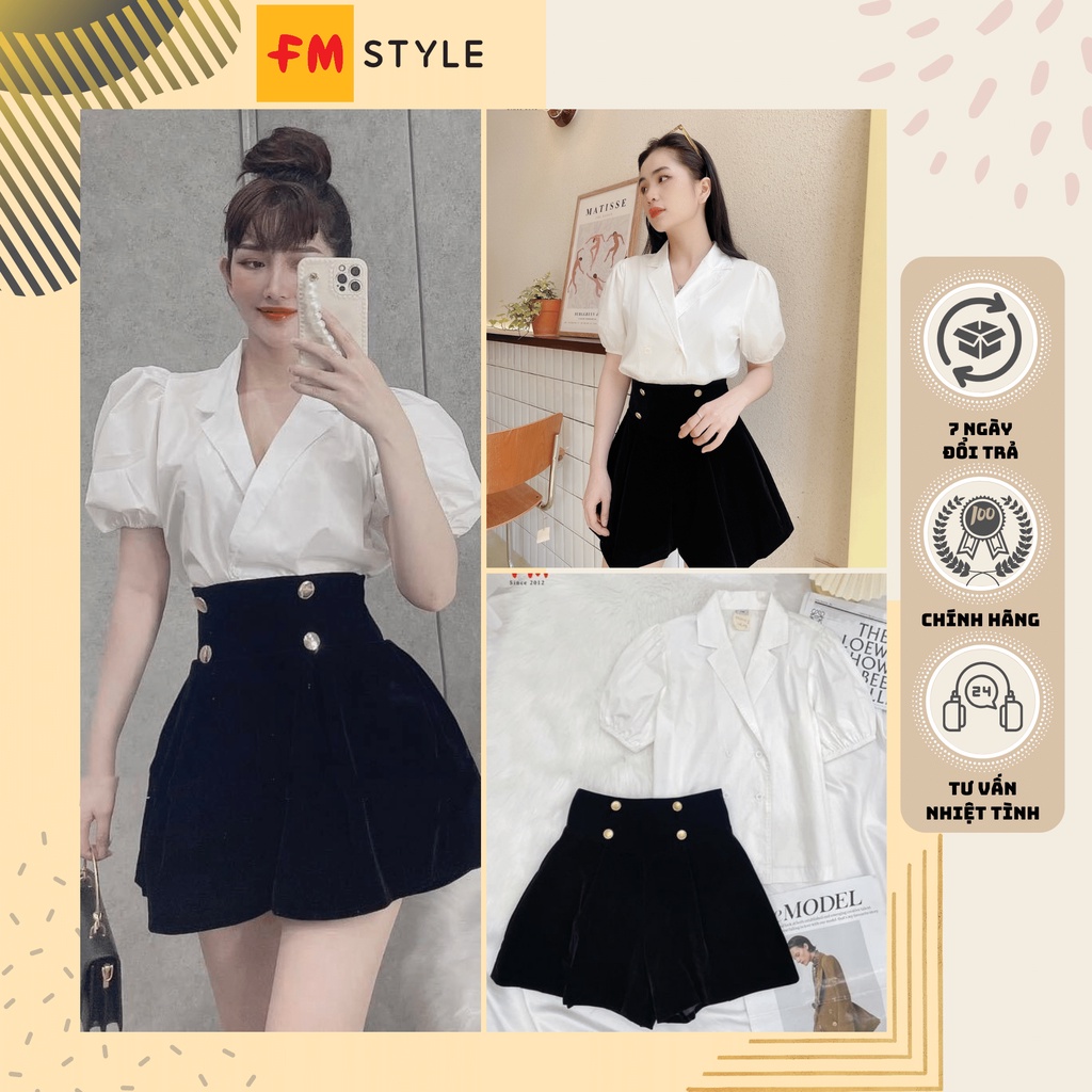 Set áo kiểu cổ chéo kèm chân váy nhung dành cho nữ | Set đồ phong cách Hàn Quốc | Fmstyle Shop 220105435