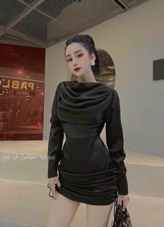 [ Hàng Hót ] Váy Lụa Nhúm Tầng Cổ Đổ Xếp Cổ Siêu Sang Chảnh