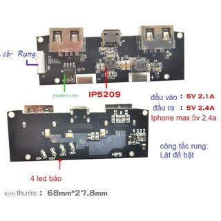 Mạch sạc dự phòng cảm biến rung 5v 2.4a 2 usb mới