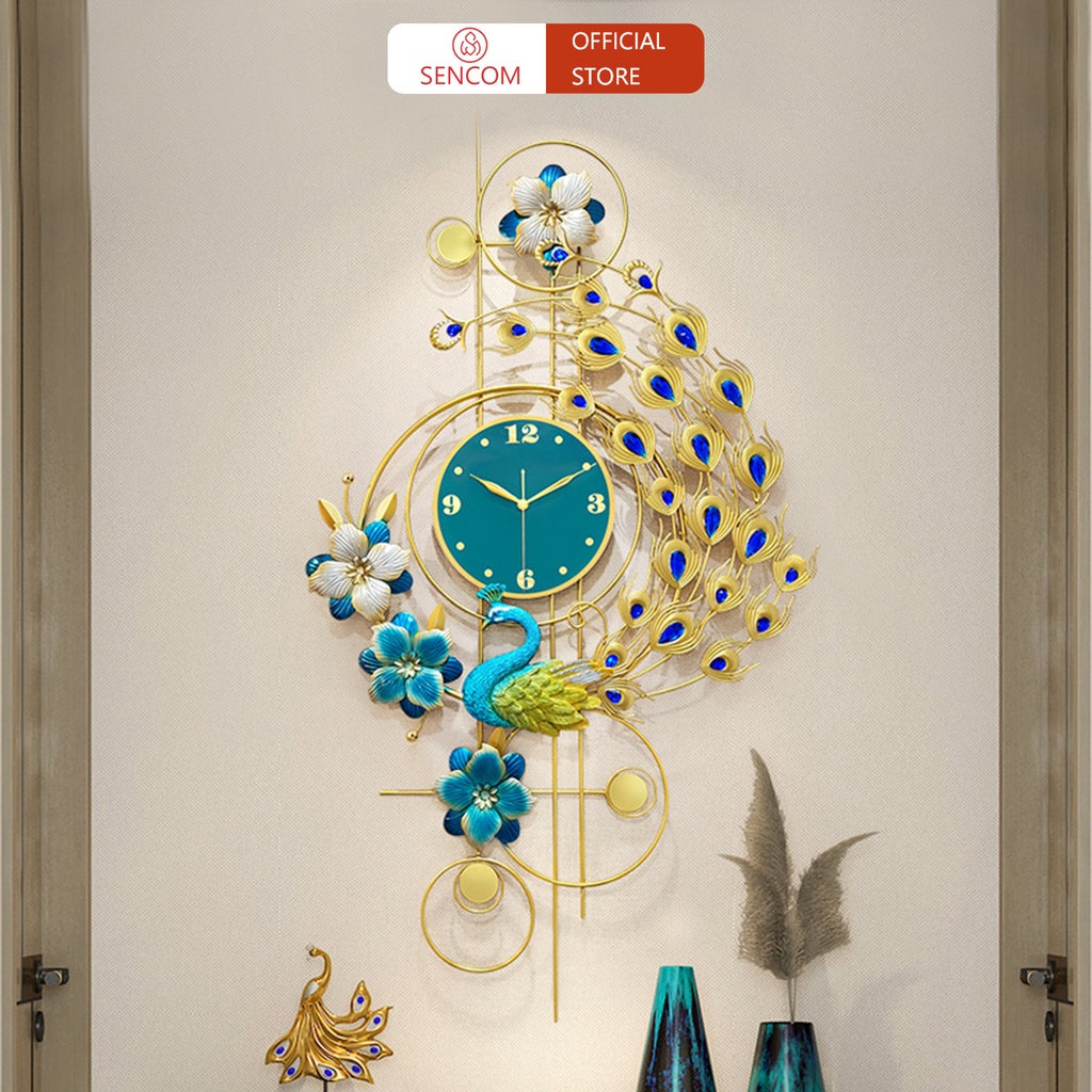 Đồng hồ treo tường chim công phòng khách SENCOM, đồng hồ trang trí decor đẹp hiện đại - 2926