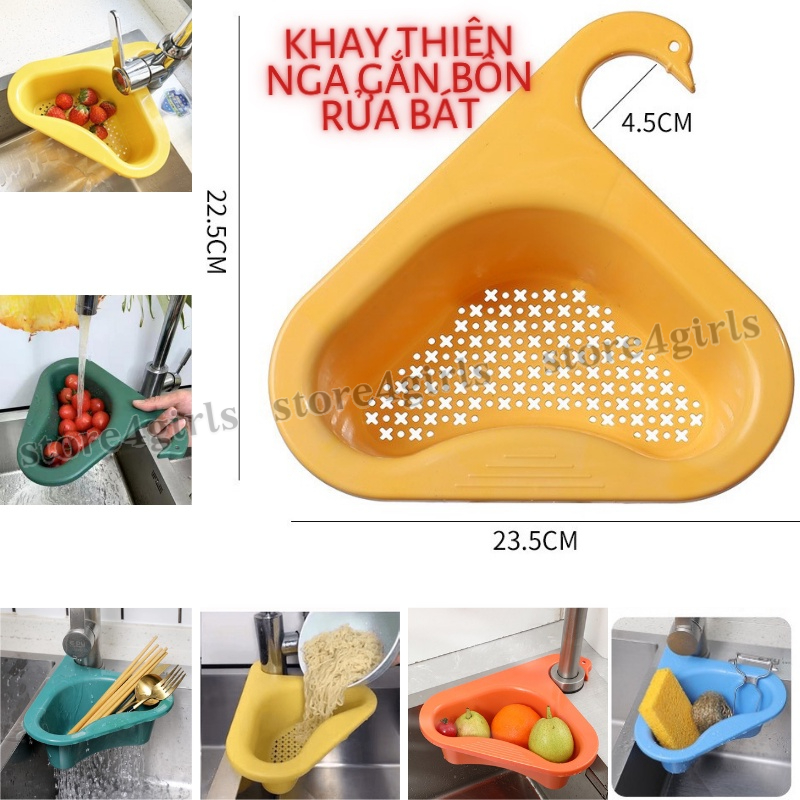Khay, rổ nhựa gắn, gài bồn rửa bát, chén hình thiên nga lọc rác, đựng rau củ quả đa năng, tiện dụng Store4girls