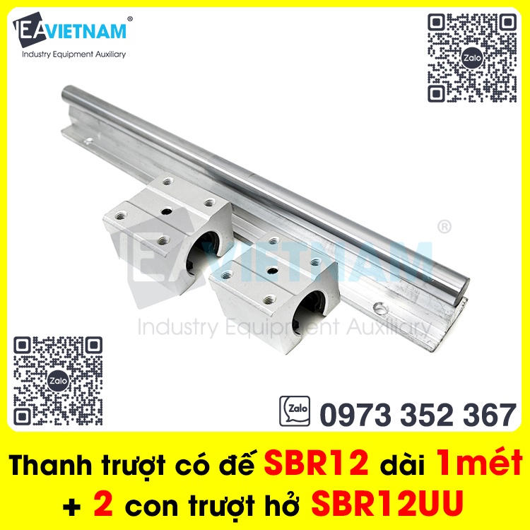 Thanh trượt tròn có đế phi 20 / Ray trượt tròn SBR20 / Con trượt tròn khuyết phi 20mm / Trục trượt tròn có đế 20
