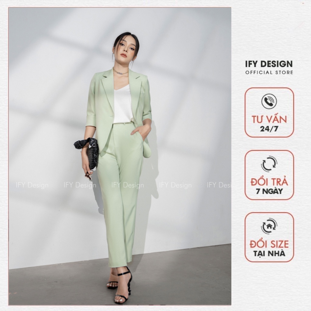 Vest blazer nữ tay lửng, quần baggy nữ cạp nhỏ màu xanh, đen IFY Design FS304