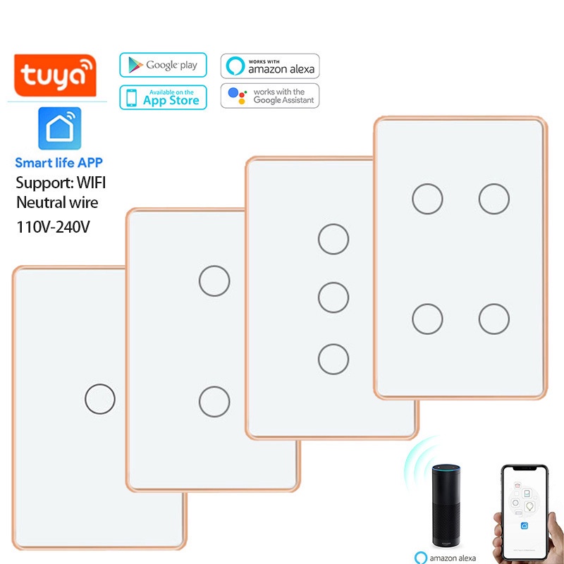Công Tắc Thông Minh Wifi TUYA Viền Nhôm Vàng