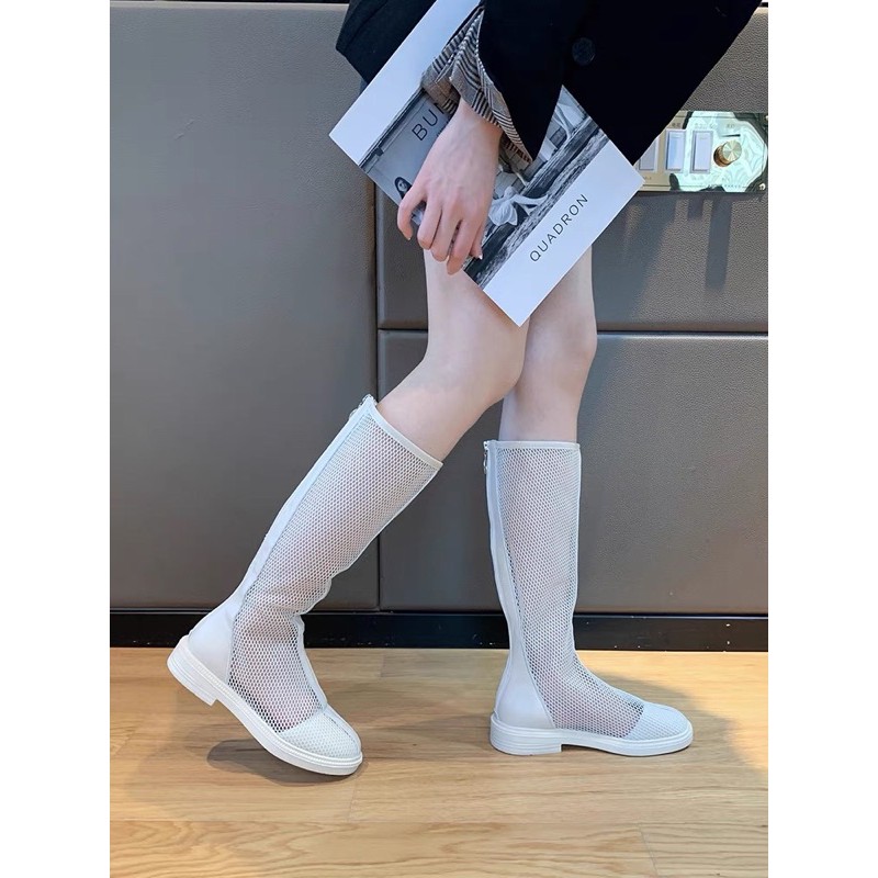 Boots lưới ulzzang cổ cao dưới gối đế bệt