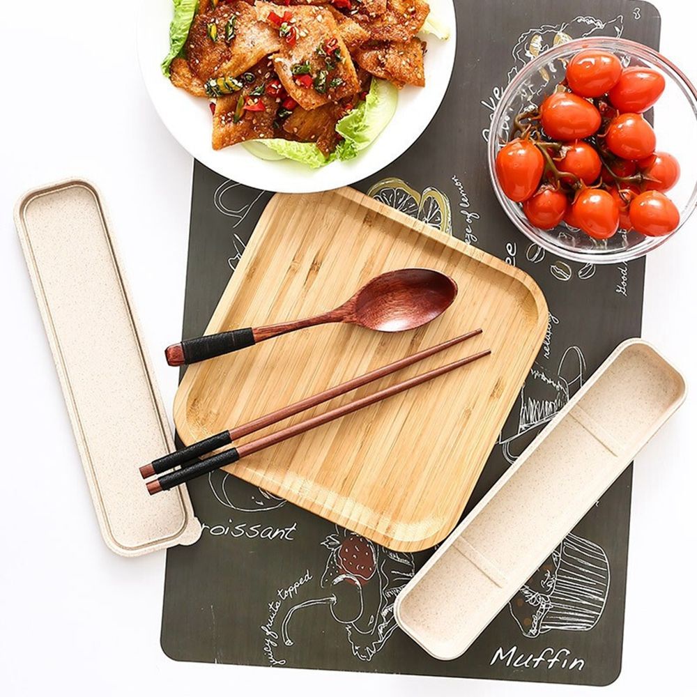 SJJL Set muỗng đũa bằng gỗ phong cách Nhật Bản có hộp đựng tiện lợi dành cho mang theo du lịch