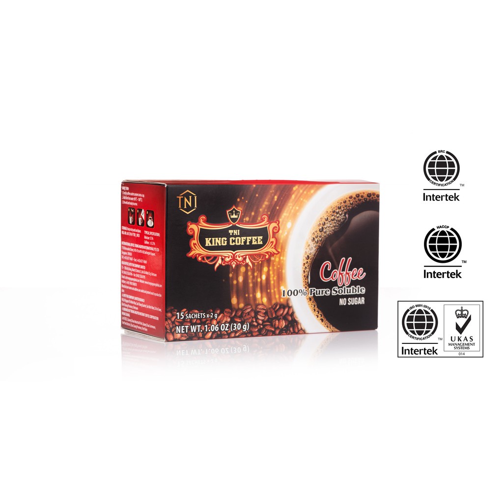 Cà Phê Hòa Tan 100% Đen Thuần Khiết KING COFFEE - Hộp 15 gói x 2g - Không Đường