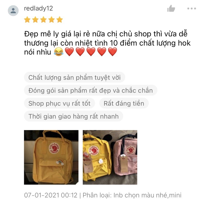 Balo Kanken OX RED đỏ đô tặng huy hiệu có feedback