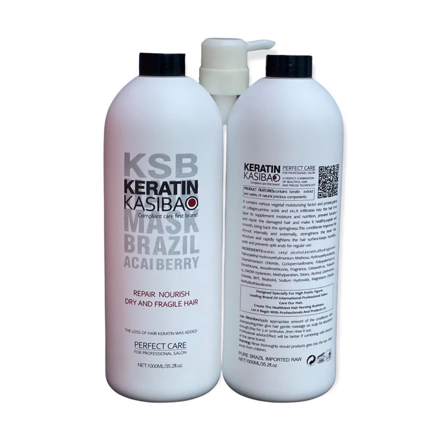 KERATIN KASIBAO KSB BRAZIL ACAI BERRY THỦY PHÂN PHỤC HỒI TÓC HƯ TỔN NẶNG 1000ml.