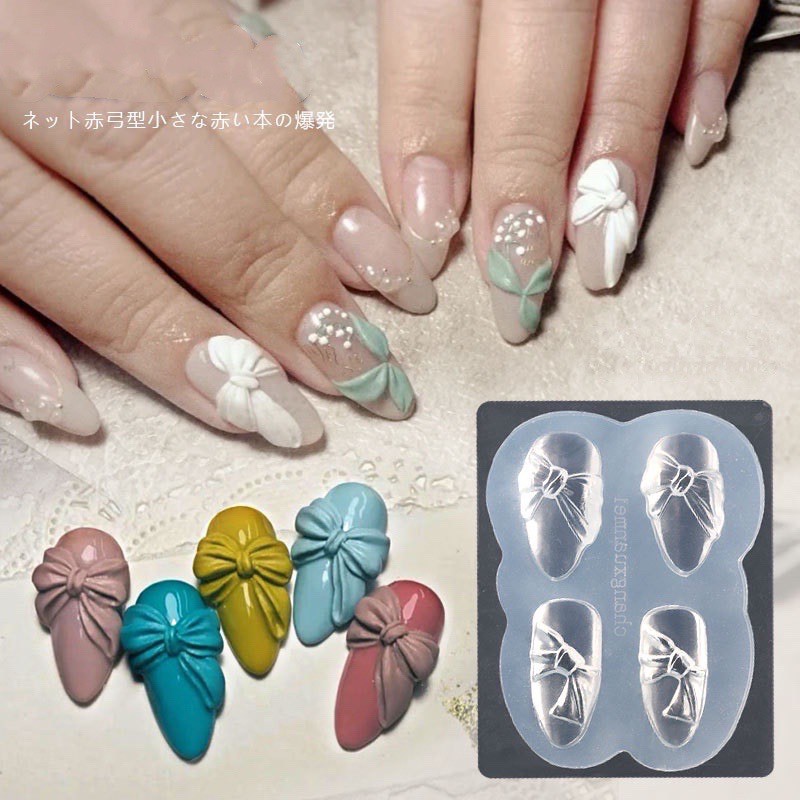 khuôn silicon nail trang trí móng hình gấu nơ hoa các mẫu đẹp