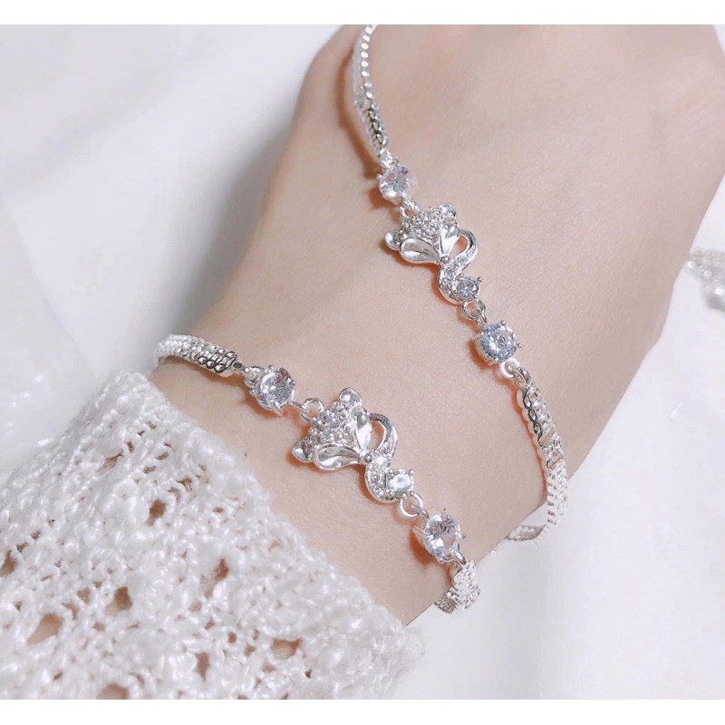 Lắc tay nữ bạc đẹp, vòng tay hồ ly đính đá trang sức bạc ta-Minh Thoa Jewelry