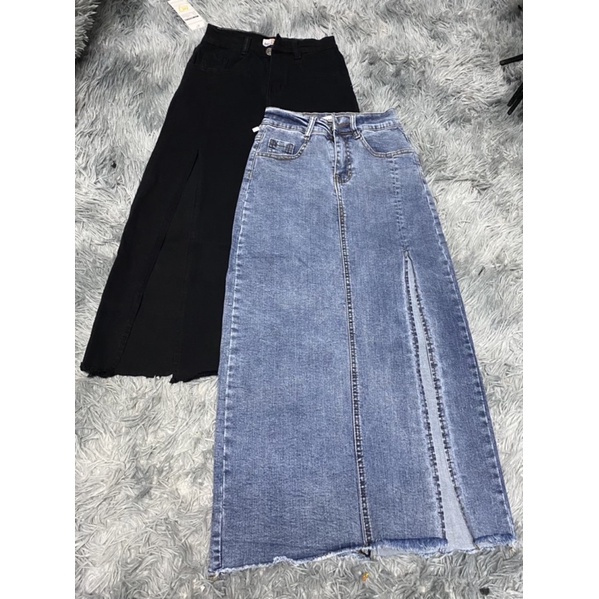 Chân váy jeans form dài phối xẻ tà cao cấp có 2 Size S M L | BigBuy360 - bigbuy360.vn