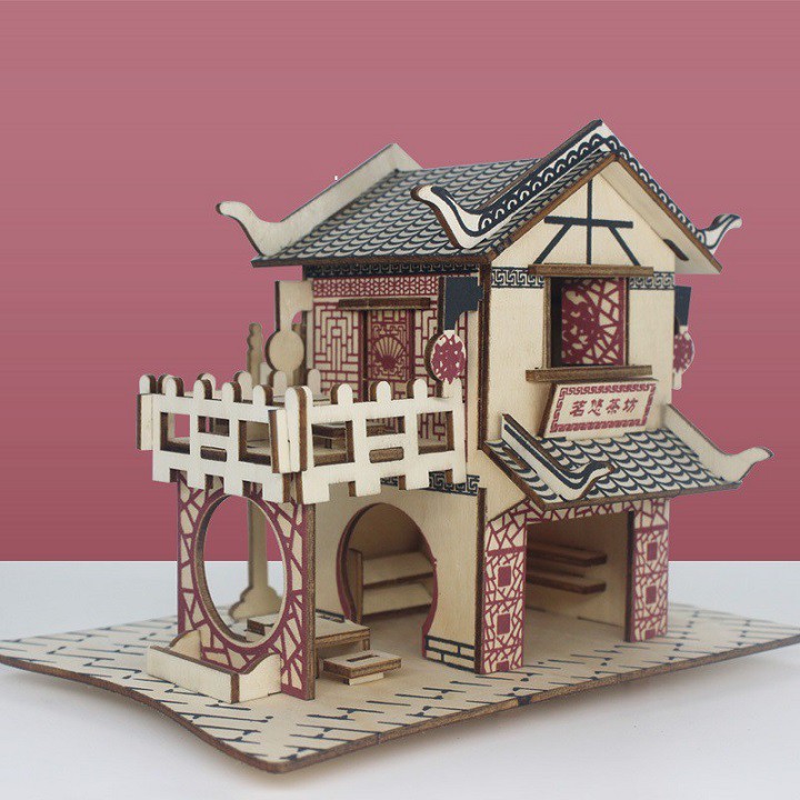 Mô hình lắp ghép bằng gỗ 3D- Ming Xuan Cha Lou- cắt laser Birkeetoys