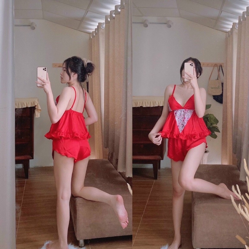 ❤️FREE SHIP❤️ Set bộ ngủ lụa phối ren hoa chất lụa satin mềm mịn mát lạnh