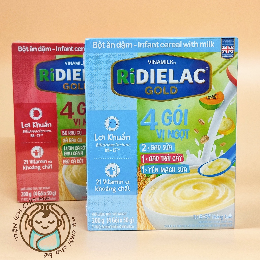 Bột ăn dặm cho bé RIDIELAC Vinamilk vị ngọt/ mặn rau củ bò heo gà full vị hộp giấy 200g ăn dặm
