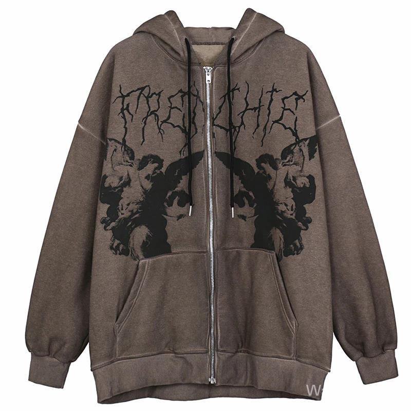 Áo khoác hoodie dáng rộng phong cách hip hop đường phố Âu Mỹ thời trang mùa thu cho nam và nữ wanda2021