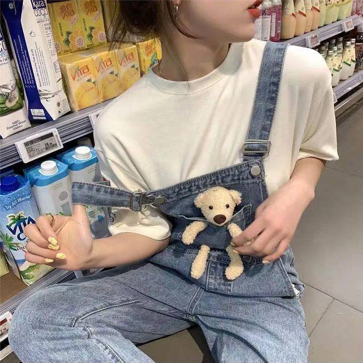 Jumpsuit Denim Dáng Rộng In Họa Tiết Hoạt Hình Phong Cách Hàn Quốc Thời Trang Xuân Hè Cho Nữ