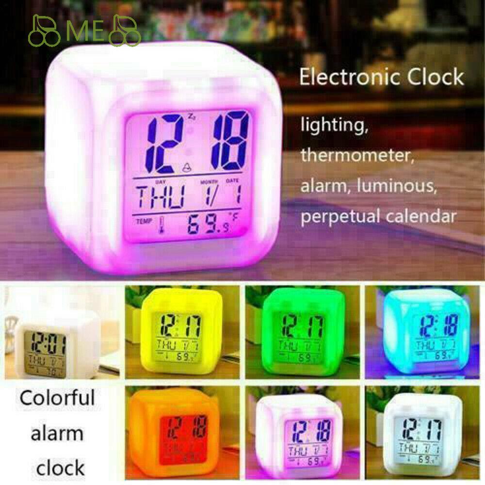 ME For Gift Alarm Clock Bedroom Digital Glowing Night Light 7 Colour Thermometer Snooze With Temperature High Quality LED Change