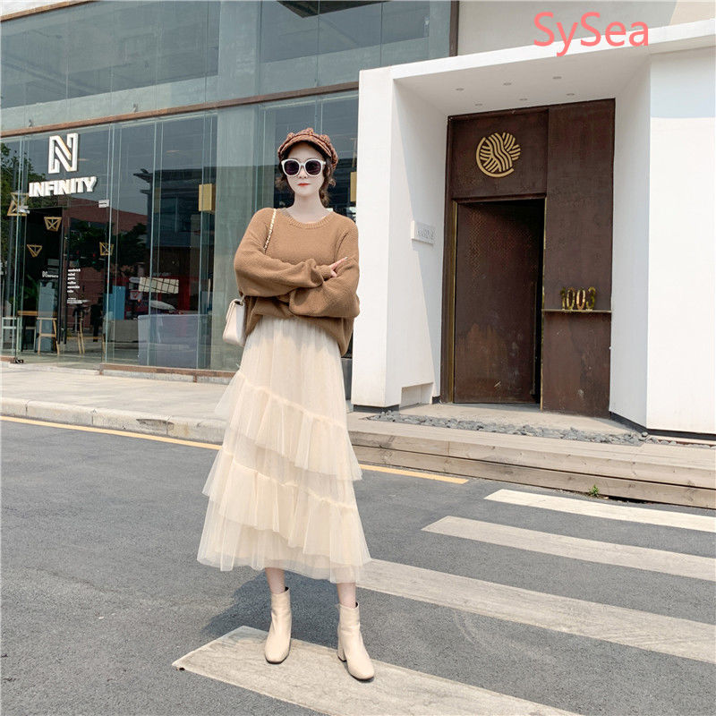 Chân Váy Lưới Dáng Dài Phối Bèo Thời Trang Mùa Hè Cho Nữ