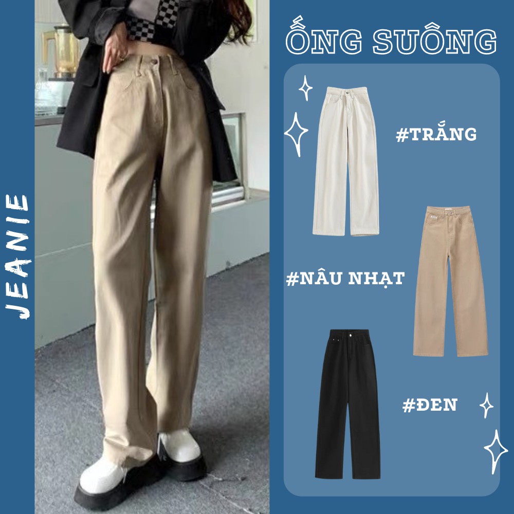 Quần Jean Trắng Ống Suông, Quần Jean Kaki Đen Ống Đứng Rách Gối 2036