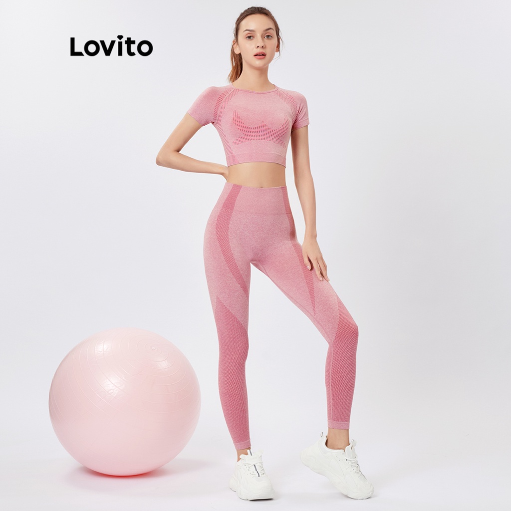 Quần legging Lovito màu trơn thiết kế liền mạch đơn giản phong cách thể thao L26AD040 (màu hồng nổi bật/tím)