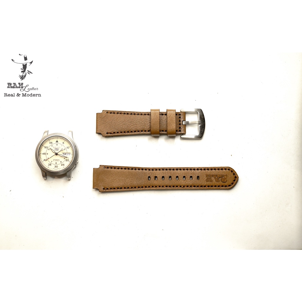 Dây apple watch da bò màu cà phê sữa handmade bền chắc cực đẹp RAM Leather - tặng khóa chốt và adapter