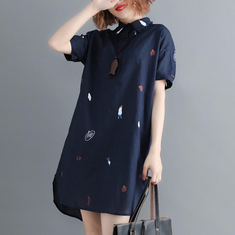 G170 Đầm big size dáng suông kiểu sơ mi thời trang