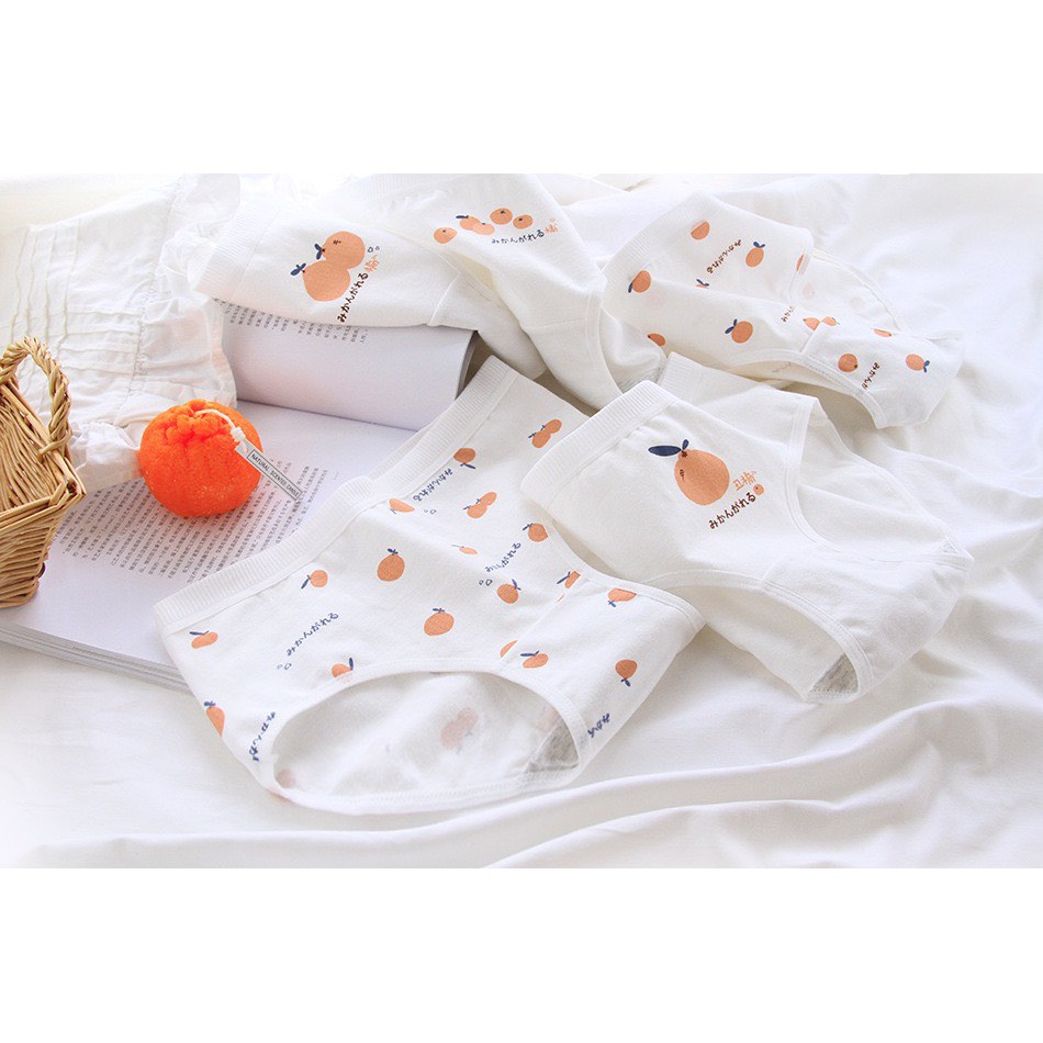 Quần Lót Nữ Cotton chống viêm mềm mại đáng yêu họa tiết cam đào Set 8032